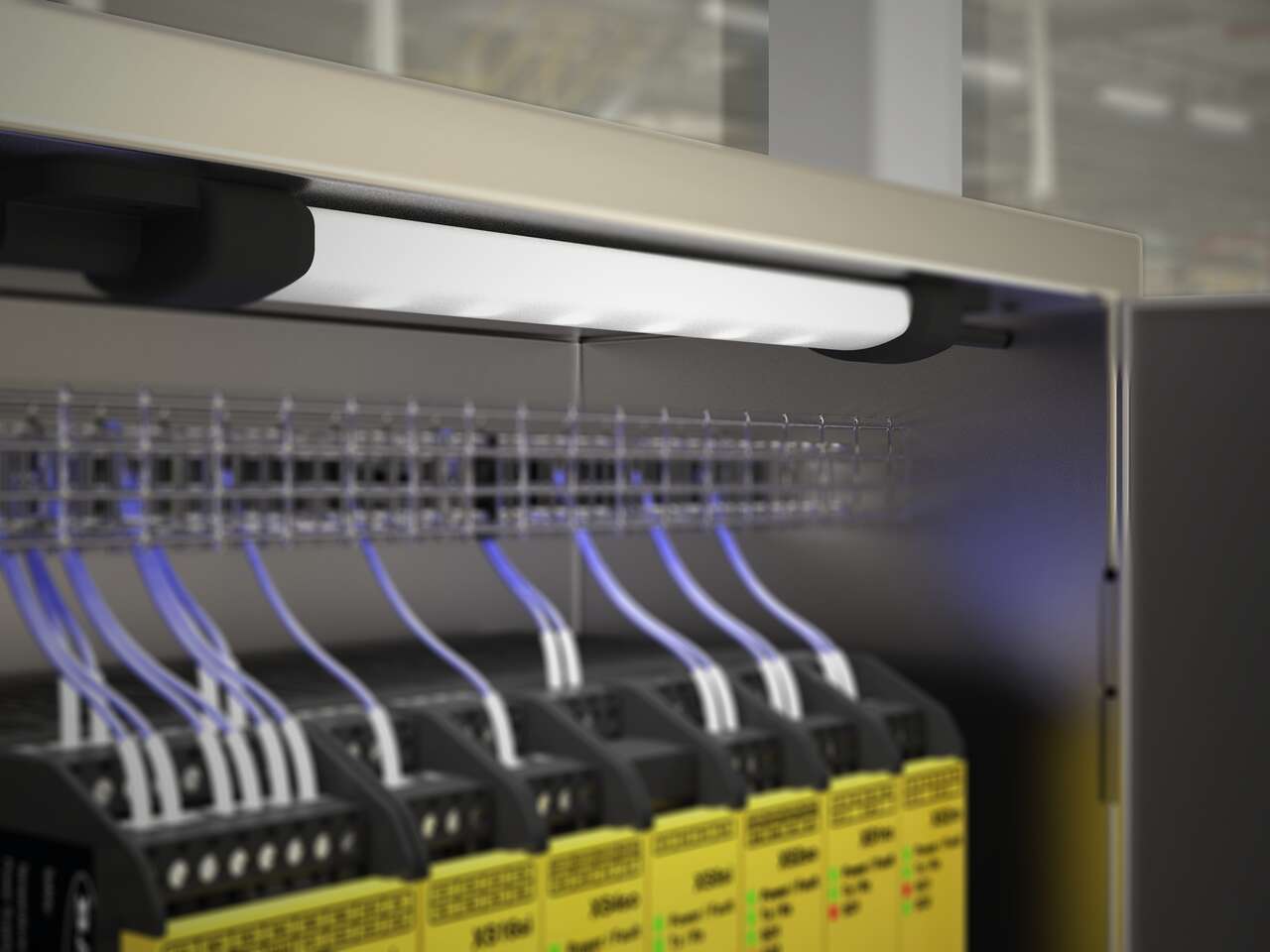 WLS15 strip light illuminates a safety control panel