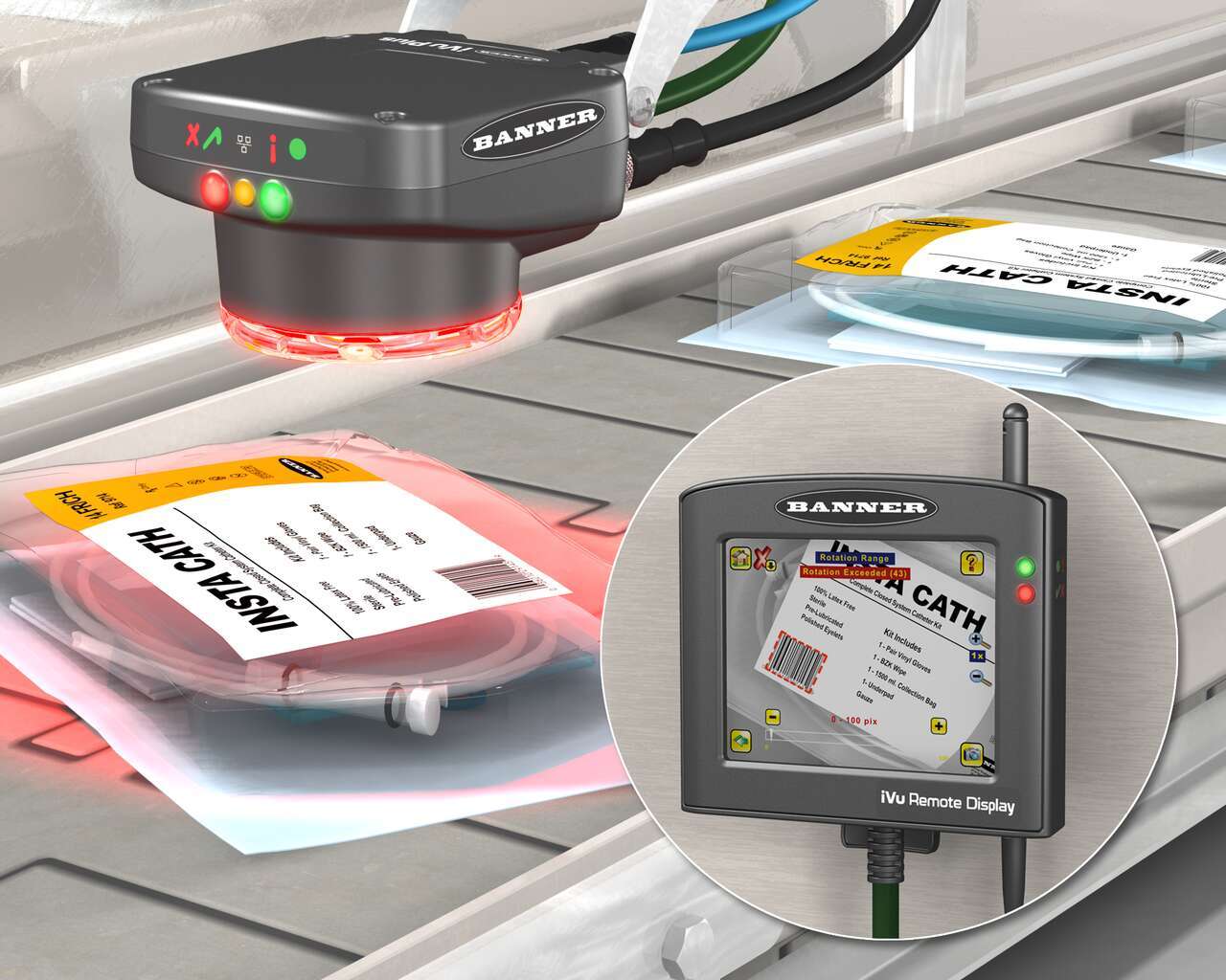 iVuPlusBC_Product_and_RotationVerification barcode reader reads codes on medical supply pouches