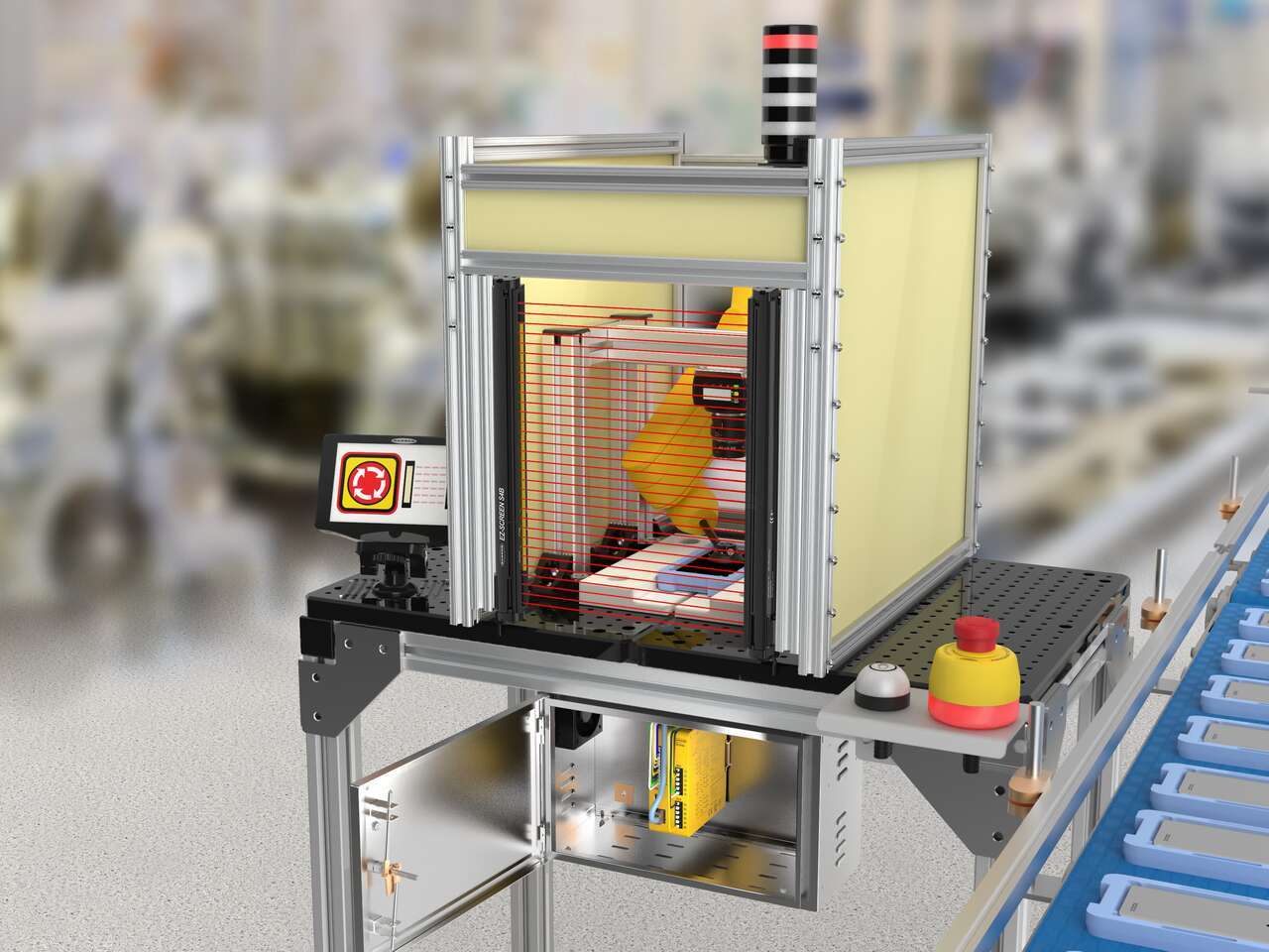 SC10, S4B and E-stop machine guarding an assembly cell SC10, S4B and E-stop machine guarding an assembly cell