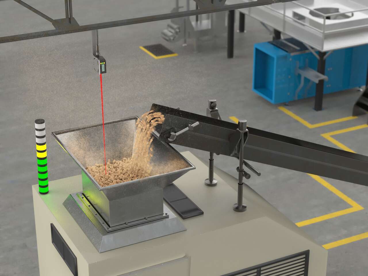 ltf-lt50-peanut-hopper-fill-height TL50 tower light with IO-Link used to indicate fill level of a hopper