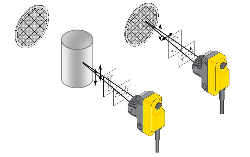 Polarized light illustration showing light reflected 90 degrees by corner-cube reflector and by shiny object