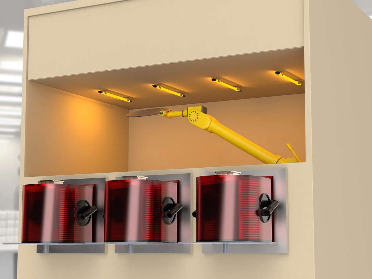 wls15-semiconductor-cabinet-amber-closeup amber lights in a clean room illuminate photosensitive processes