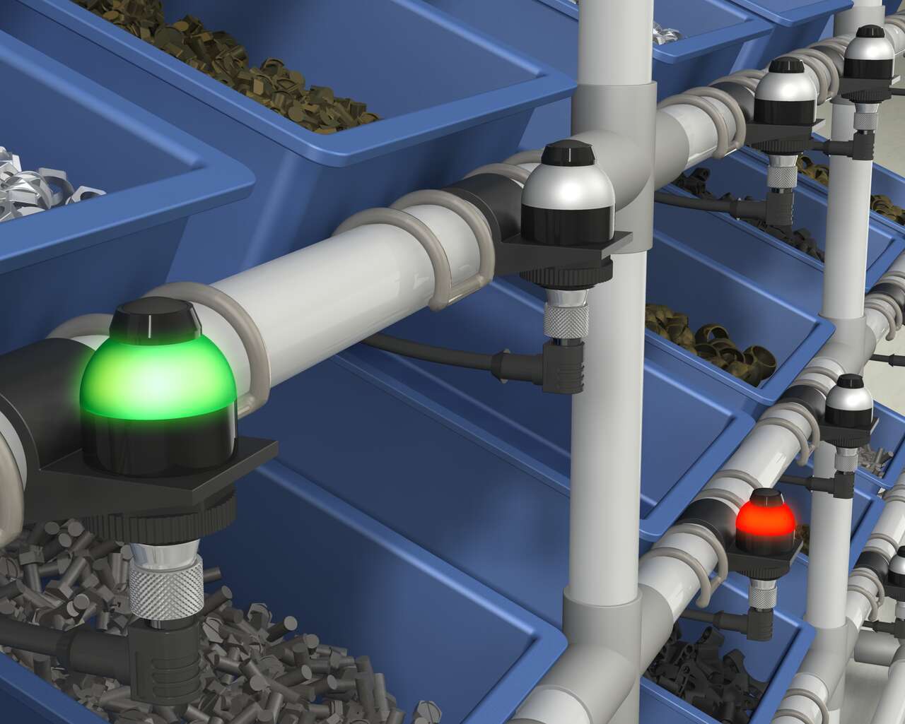 K30-Push-Button---Bin-Pick pick to light devices on a rack of bins