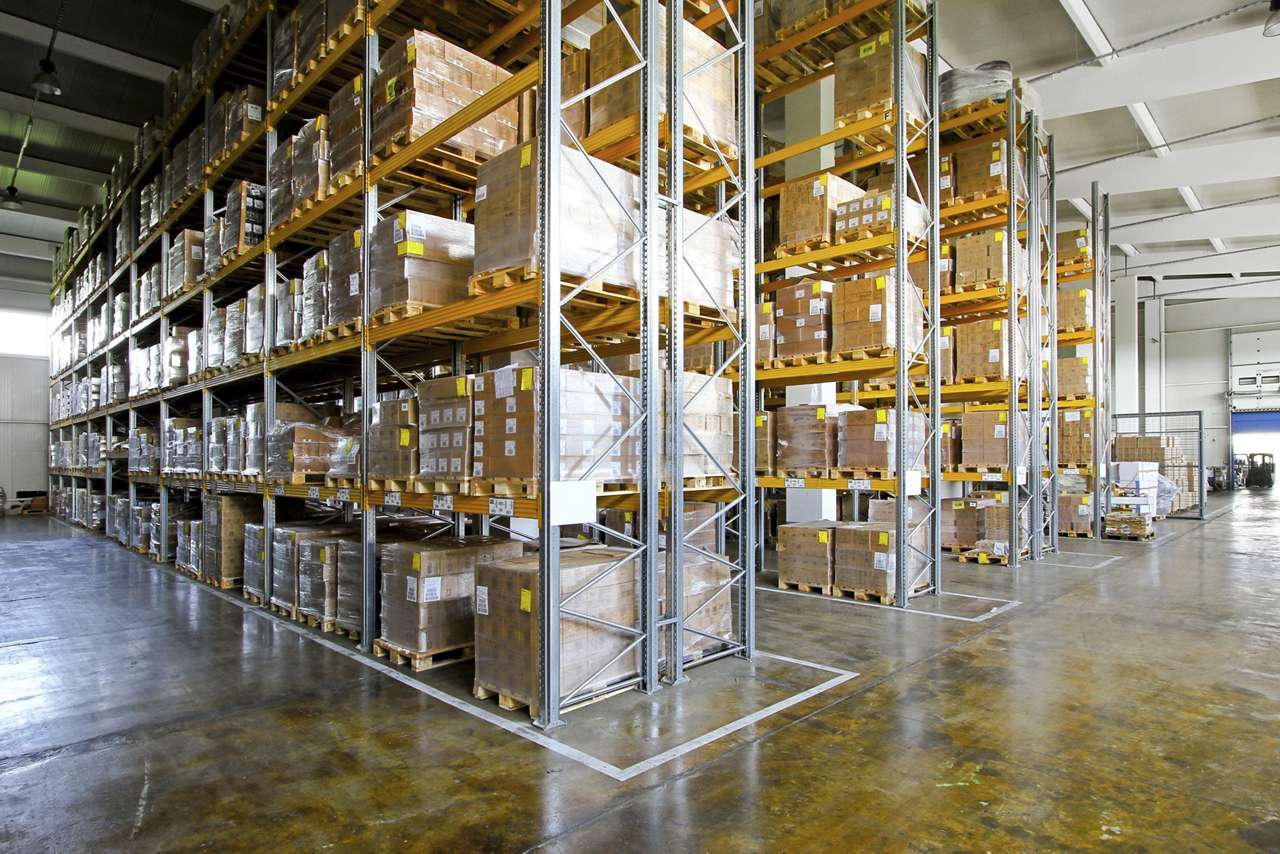 Warehouse Shelves with Stock warehouse with shelving and boxes