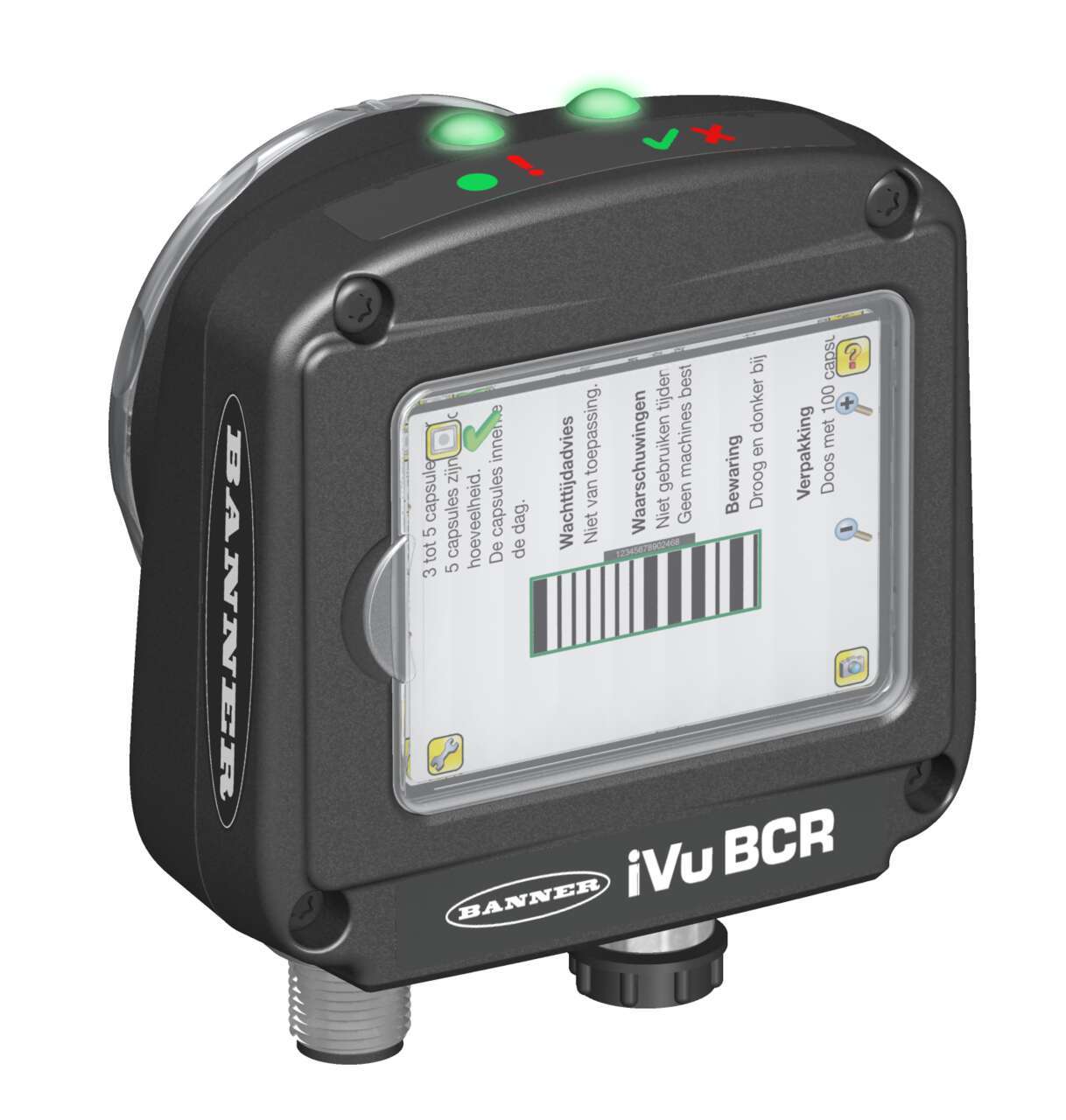 iVu-BCR-Angled-Back-View-with-Screen-Image---Lit iVu BCR imager-based barcode reader
