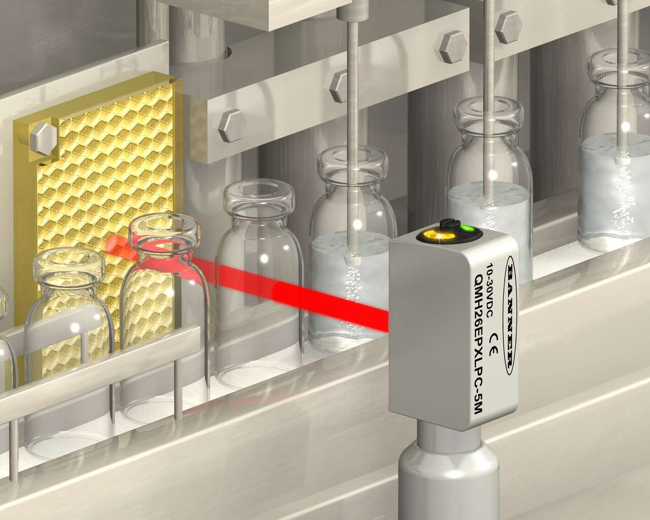 Hygienic Sensors for Glass Vial Detection in Harsh Chemical Environment